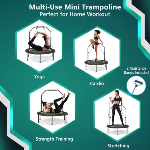 Foldable Mini Trampoline with Resistance Bands - Green/Black