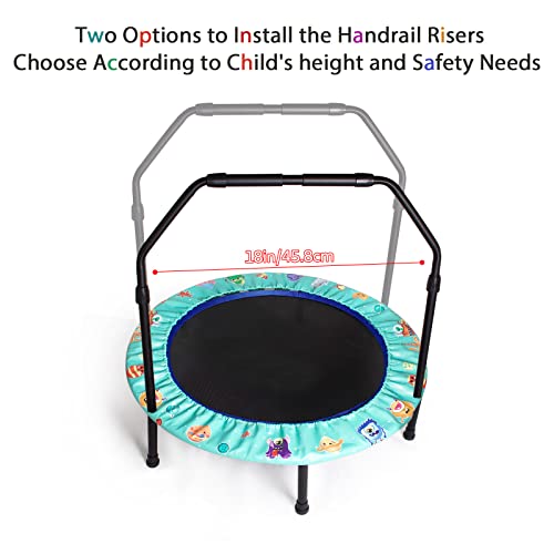 Foldable Kids Trampoline with Handrail - Green 36Inch