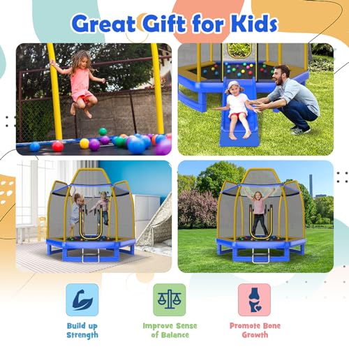 Costway 7ft Hexagonal Trampoline with Slide and Safety Enclosure