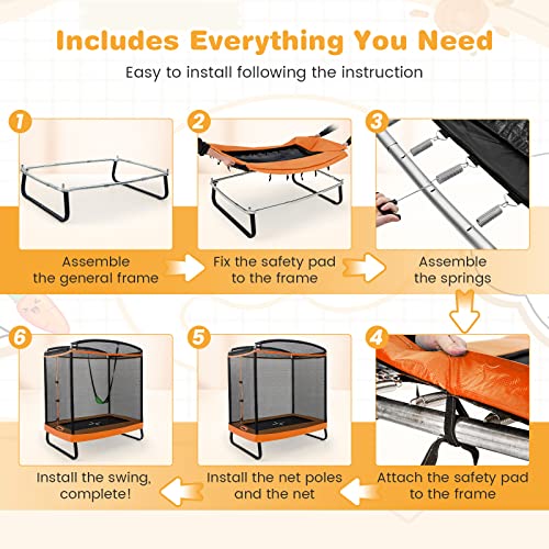 6ft Kids 2-in-1 Trampoline with Swing & Safety Net