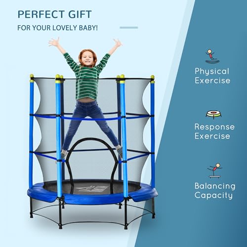Kid's 5.2FT Blue Trampoline with Safety Enclosure