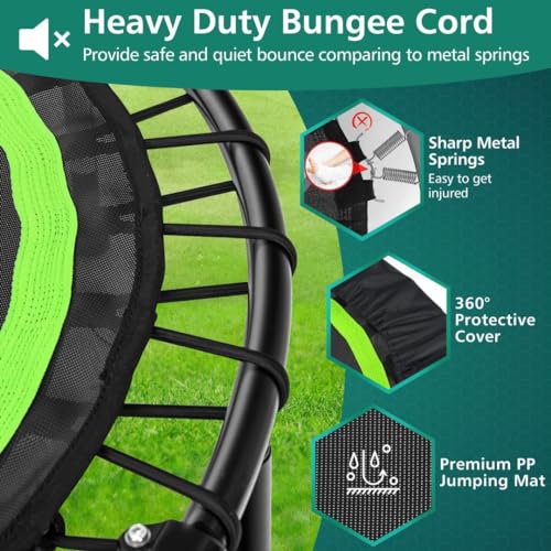 Foldable Mini Trampoline with Resistance Bands - Green/Black