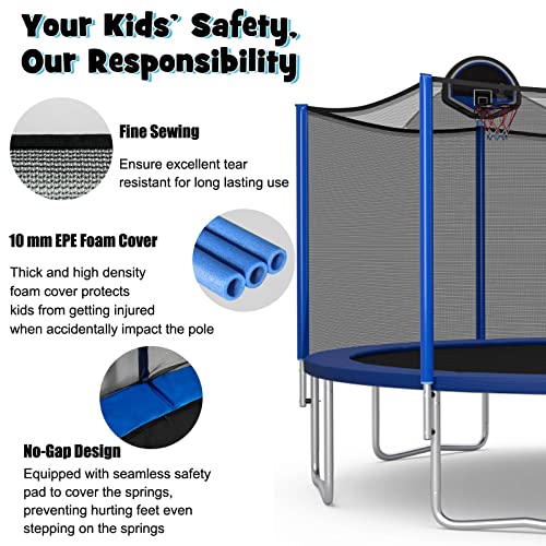 12FT/14FT Outdoor Trampoline with Safety Enclosure Net