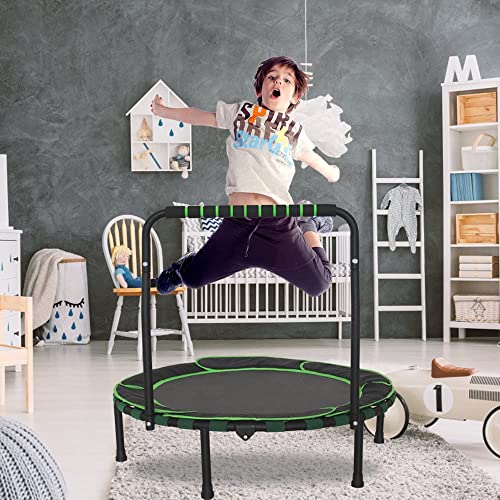 Kids 36'' Foldable Fitness Trampoline with Adjustable Handrail