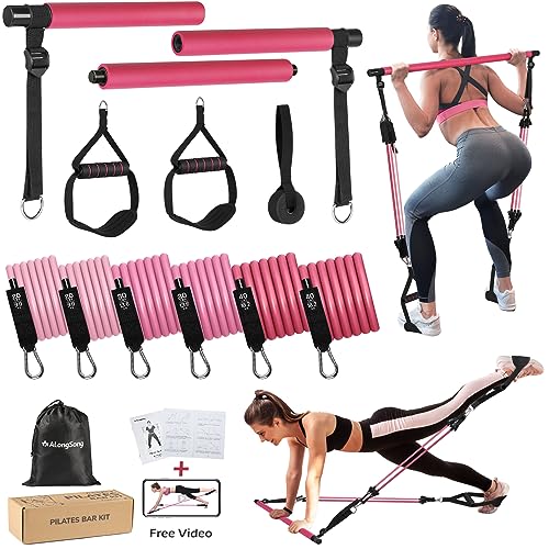 ALongSong Pilates Bar Set with 6 Resistance Bands (Rose)
