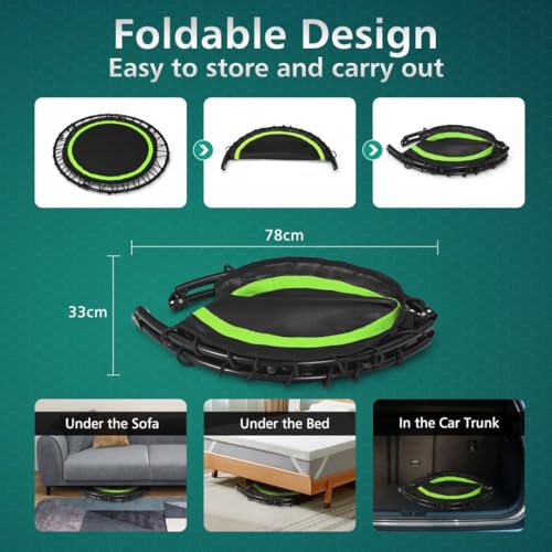 Foldable Mini Trampoline with Resistance Bands - Green/Black
