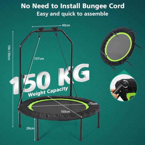 Foldable Mini Trampoline with Resistance Bands - Green/Black