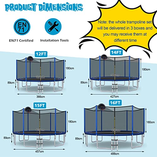 12FT/14FT Outdoor Trampoline with Safety Enclosure Net
