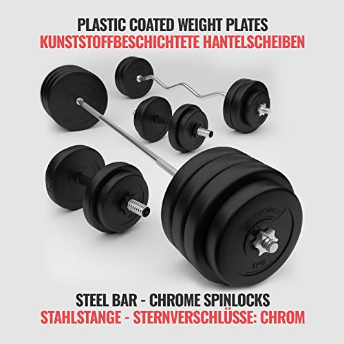 Physionics® Barbell Set - Steel, Dumbbells, EZ Curl Bar