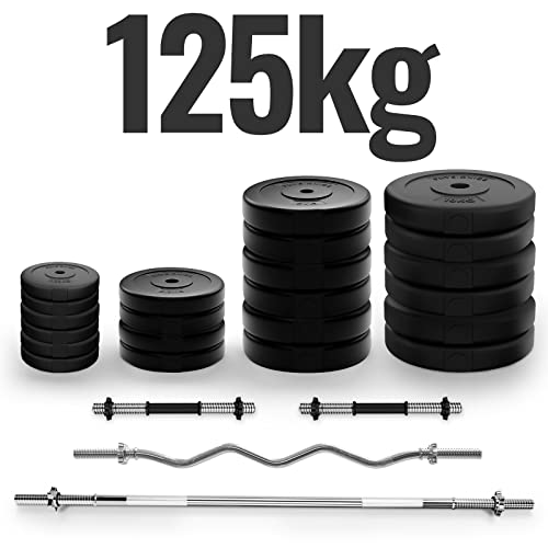 Physionics® Barbell Set - Steel, Dumbbells, EZ Curl Bar