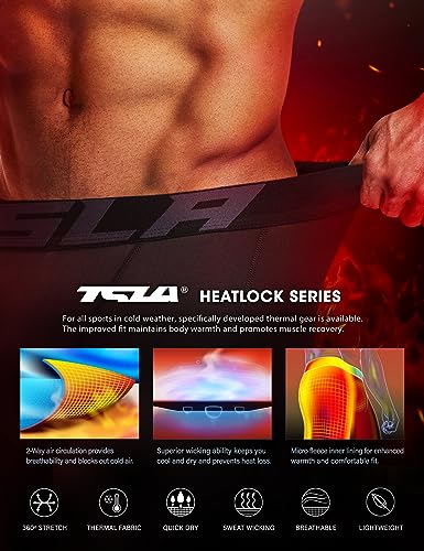 TSLA Men's Thermal Compression Pants, Base Layer - 2 Pack, Black Medium