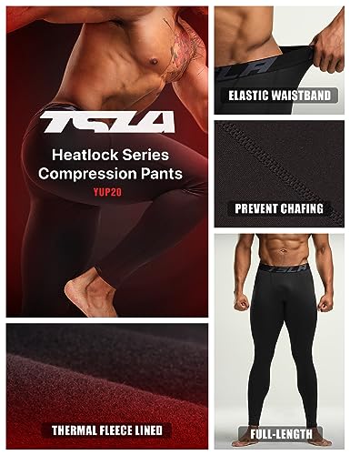 TSLA Men's Thermal Compression Pants, Base Layer - 2 Pack, Black Medium