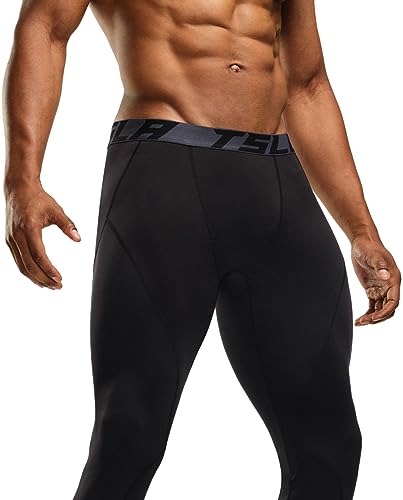 TSLA Men's Thermal Compression Pants, Base Layer - 2 Pack, Black Medium