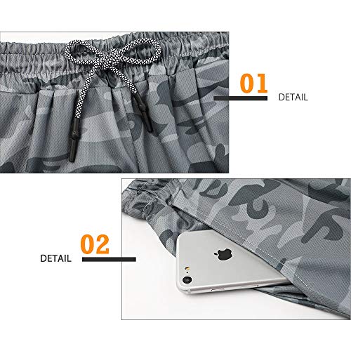 Mens 2-in-1 Running Shorts, Gym Yoga Sports - Camo Grey