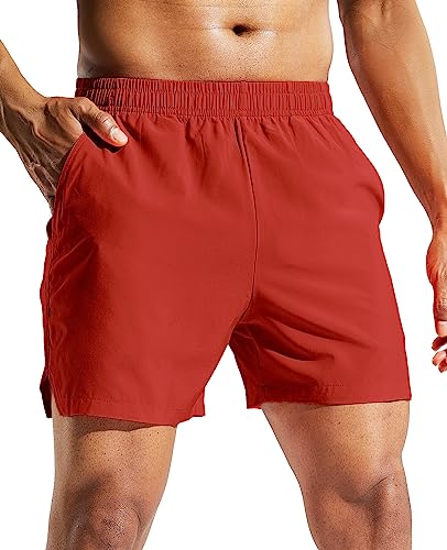 MIER Men's Quick Dry Running Shorts, Elastic Waist, Red, M