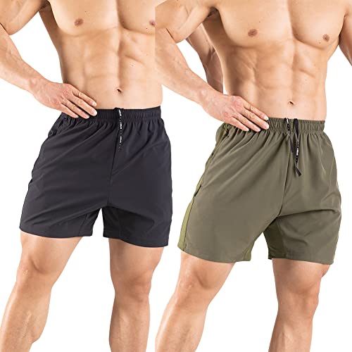Men's Quick Dry Athletic Running Shorts with Zipper Pockets