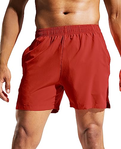 MIER Men's Quick Dry Running Shorts, Elastic Waist, Red, M