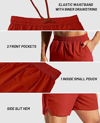 MIER Men's Quick Dry Running Shorts, Elastic Waist, Red, M