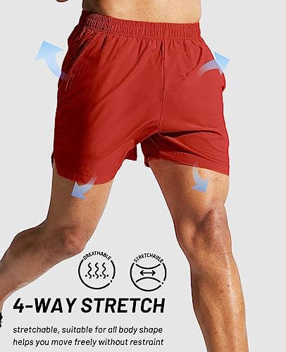 MIER Men's Quick Dry Running Shorts, Elastic Waist, Red, M