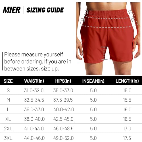 MIER Men's Quick Dry Running Shorts, Elastic Waist, Red, M