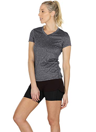 3 Pack Women's V-Neck Fitness T-Shirt Set - Charcoal/Red Bud/Pink