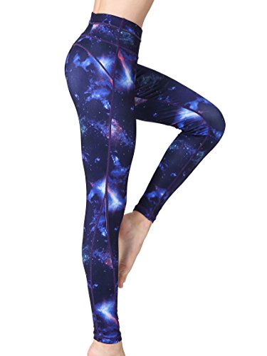 FLYILY Womens High Waist Yoga Leggings - BlueSky
