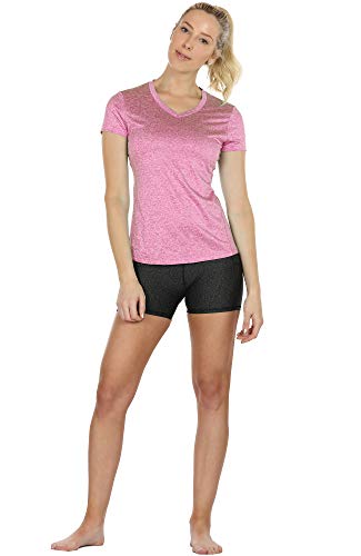 3 Pack Women's V-Neck Fitness T-Shirt Set - Charcoal/Red Bud/Pink