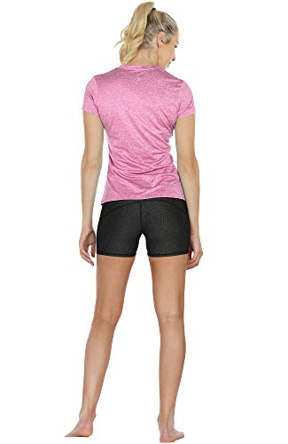 3 Pack Women's V-Neck Fitness T-Shirt Set - Charcoal/Red Bud/Pink