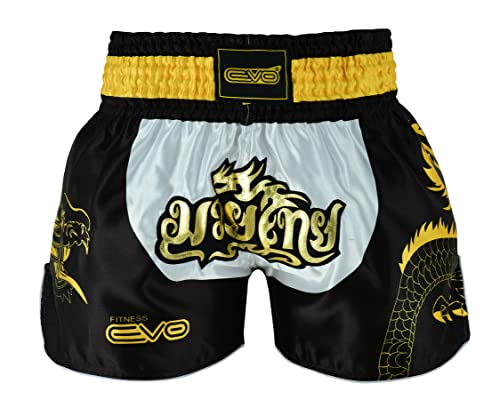EVO Fitness Muay Thai Shorts - Medium, White/Black