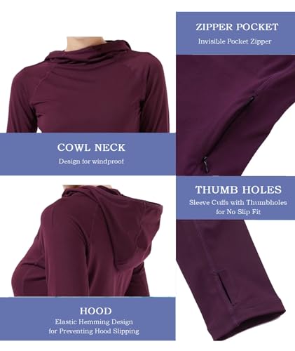 Purple Women's Thermal Running Top with Hoodie