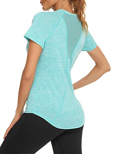 Women's Aqua Blue Gym T-Shirt - Workout & Yoga Tops