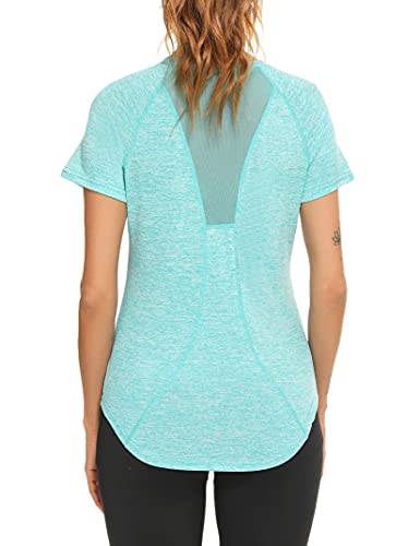 Women's Aqua Blue Gym T-Shirt - Workout & Yoga Tops