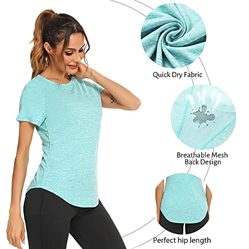 Women's Aqua Blue Gym T-Shirt - Workout & Yoga Tops