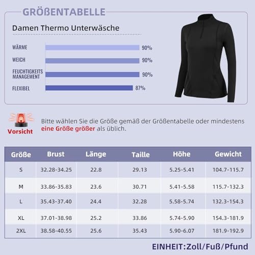 TERODACO Women's Thermal Base Layer - Black XS