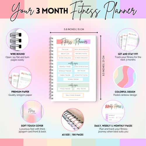 Women's 3-Month Fitness & Wellness Planner - Pastel Rainbow