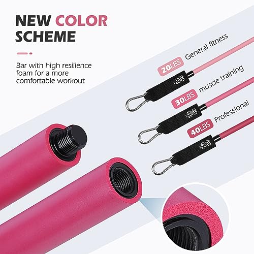 ALongSong Pilates Bar Set with 6 Resistance Bands (Rose)