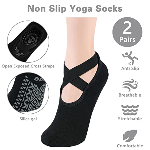 Flintronic Non-Slip Pilates Yoga Socks – 2 Pairs