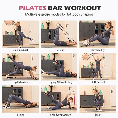 ALongSong Pilates Bar Set with 6 Resistance Bands (Rose)