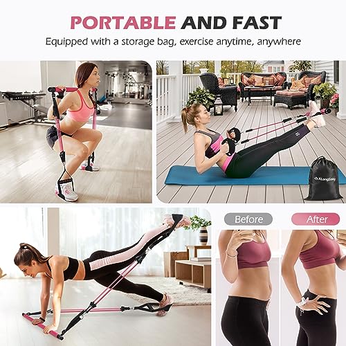 ALongSong Pilates Bar Set with 6 Resistance Bands (Rose)
