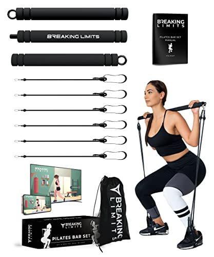 Pilates Bar Set: Length-Adjustable Exercise with 6 Resistance Bands