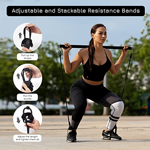 Pilates Bar Set: Length-Adjustable Exercise with 6 Resistance Bands