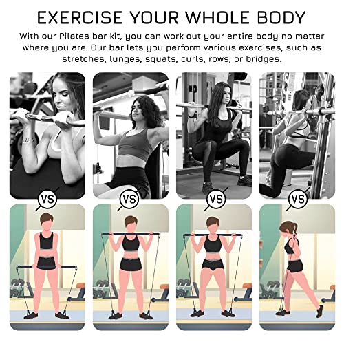 Pilates Bar Set: Length-Adjustable Exercise with 6 Resistance Bands
