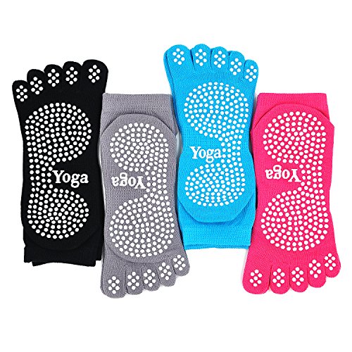 PUTUO Women's Non-Slip Yoga Socks, 4 pairs