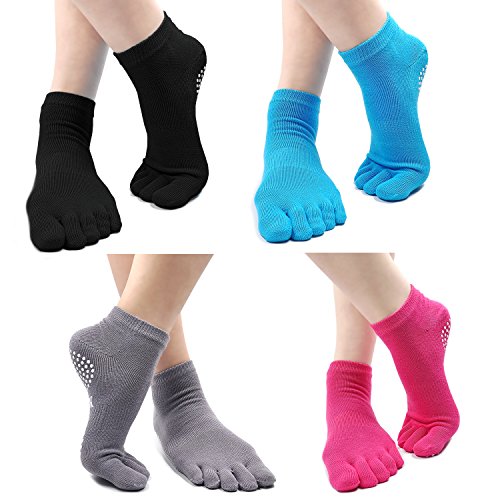 PUTUO Women's Non-Slip Yoga Socks, 4 pairs