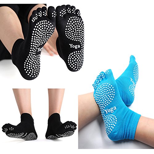 PUTUO Women's Non-Slip Yoga Socks, 4 pairs