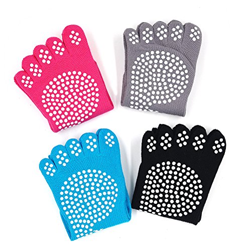 PUTUO Women's Non-Slip Yoga Socks, 4 pairs