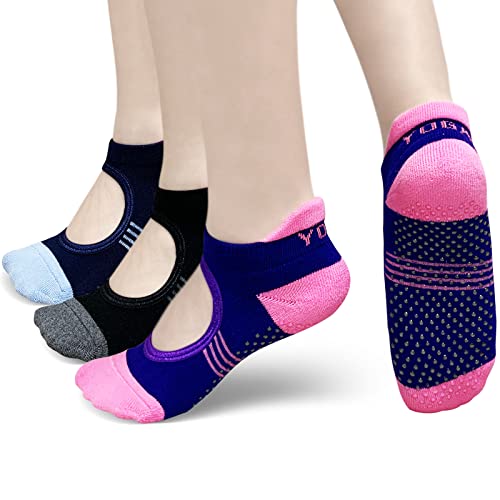 PUTUO Women's Non-Slip Yoga Pilates Socks - 3 Pairs