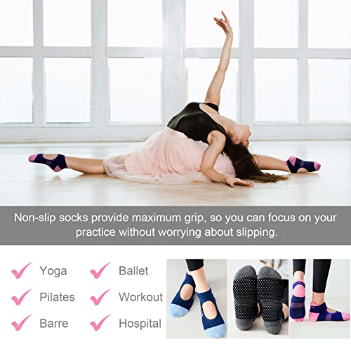 PUTUO Women's Non-Slip Yoga Pilates Socks - 3 Pairs