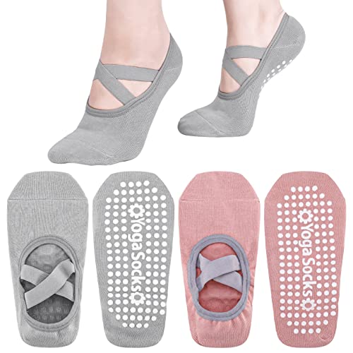 Non-Slip Yoga Socks for Women - 2 Pairs