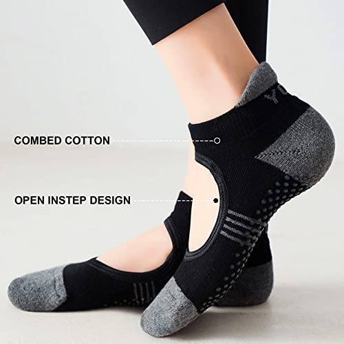 PUTUO Women's Non-Slip Yoga Pilates Socks - 3 Pairs